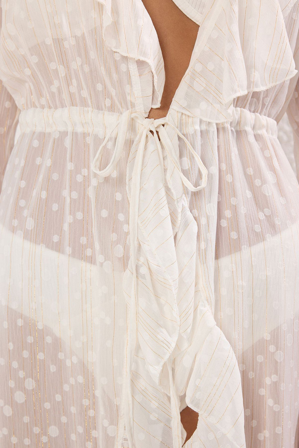 Ekru Maxi Dokuma Volanl? Plaj Kimono&Kaftan TBESS25KM00018 - Trendyolmilla фото 3