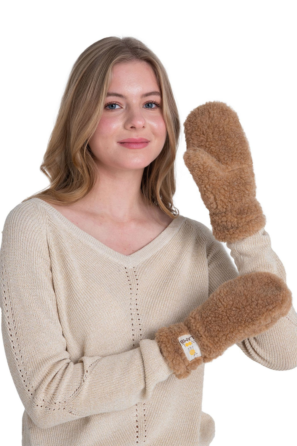 Варежки меховые на резинке ВАНИЛЬ - Woollamb фото 49