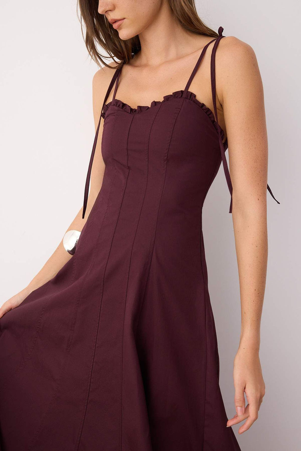 Koyu Bordo Belden Ac?lan Dokuma Maxi Elbise TWOSS25EL00870 - Trendyolmilla фото 9