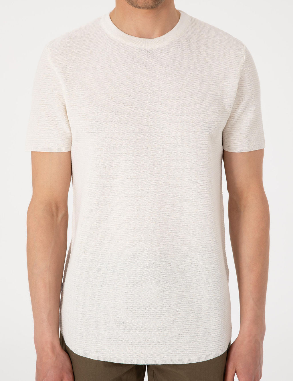 Ekru Slim Fit Keten Kar___ml_ Triko Ti__rt