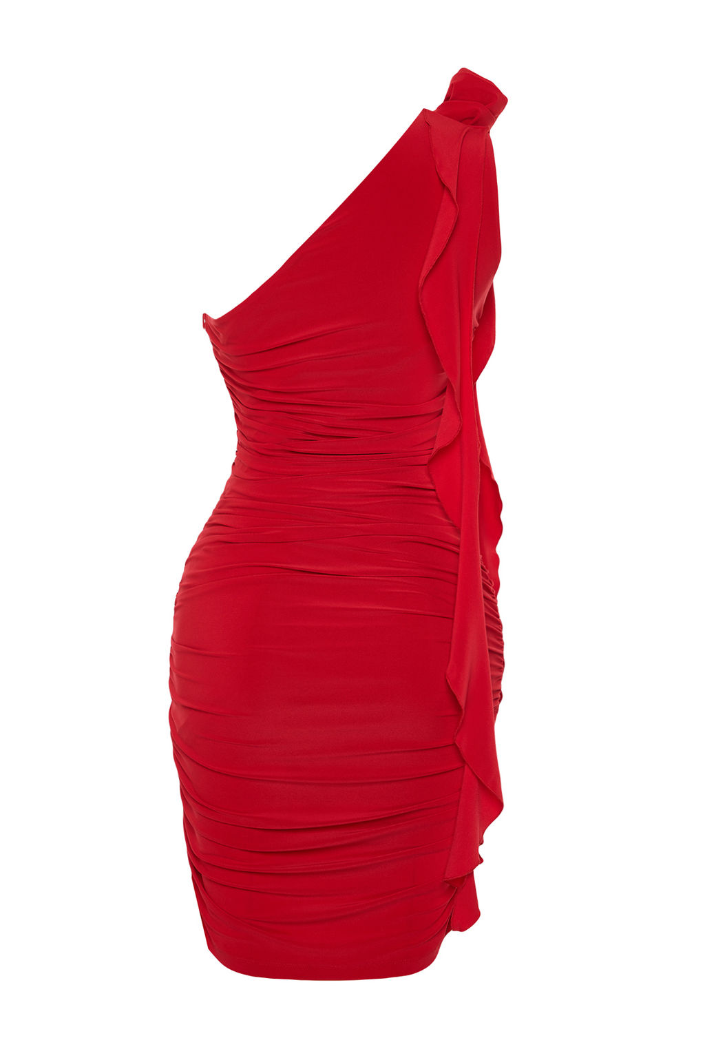 TRENDYOLMILLA K?rm?z? Drapeli Gul ve F?rf?rl? Orme K?sa S?k Abiye Elbise TPRSS24EL00009  фото 8