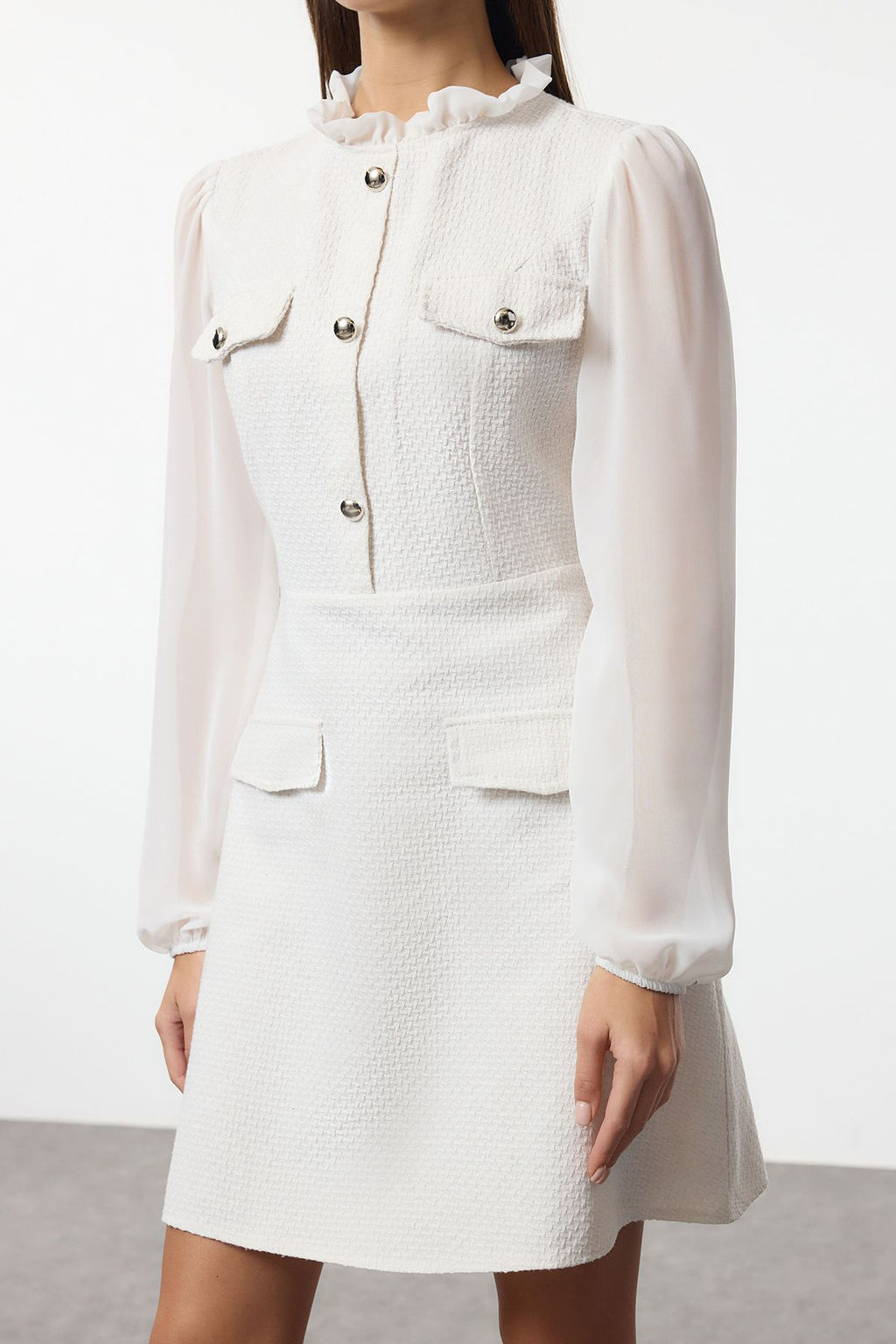 Ekru Duz K?sa / Mini Dokuma Elbise TWOAW25EL00257