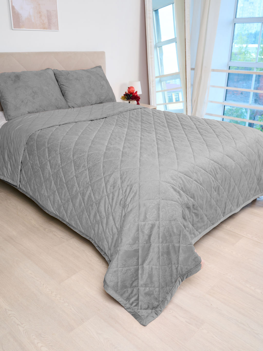 Набор покрывало и чехлы на подушку - Кристалл, цвет серый 220x240