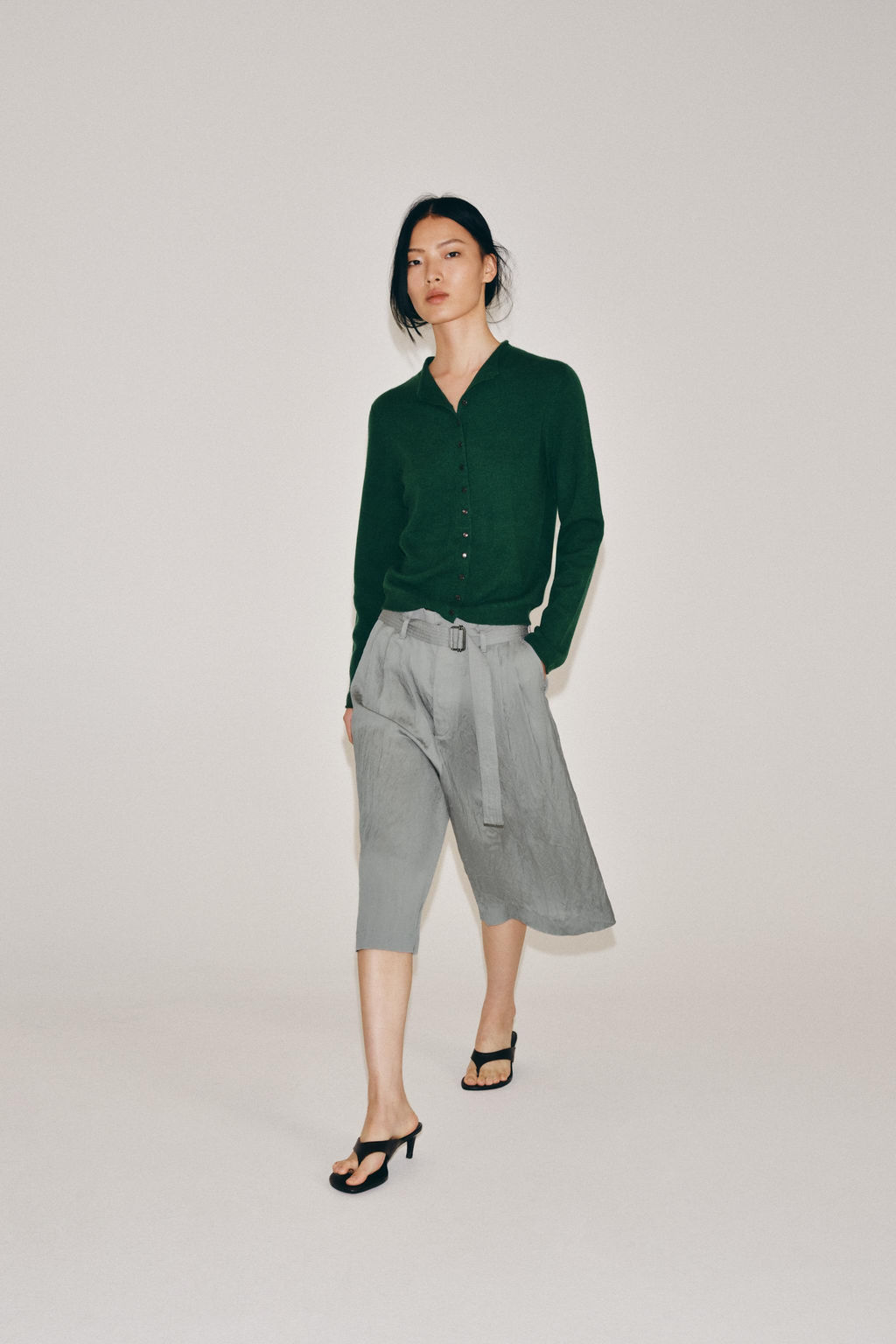 CHAQUETA 100% CASHMERE CUELLO PERKINS / Verde - Zara фото 4