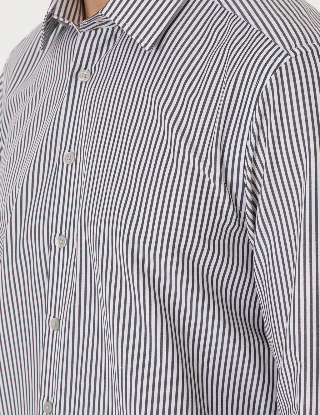 Siyah Slim Fit _izgili Uzun Kollu G_mlek