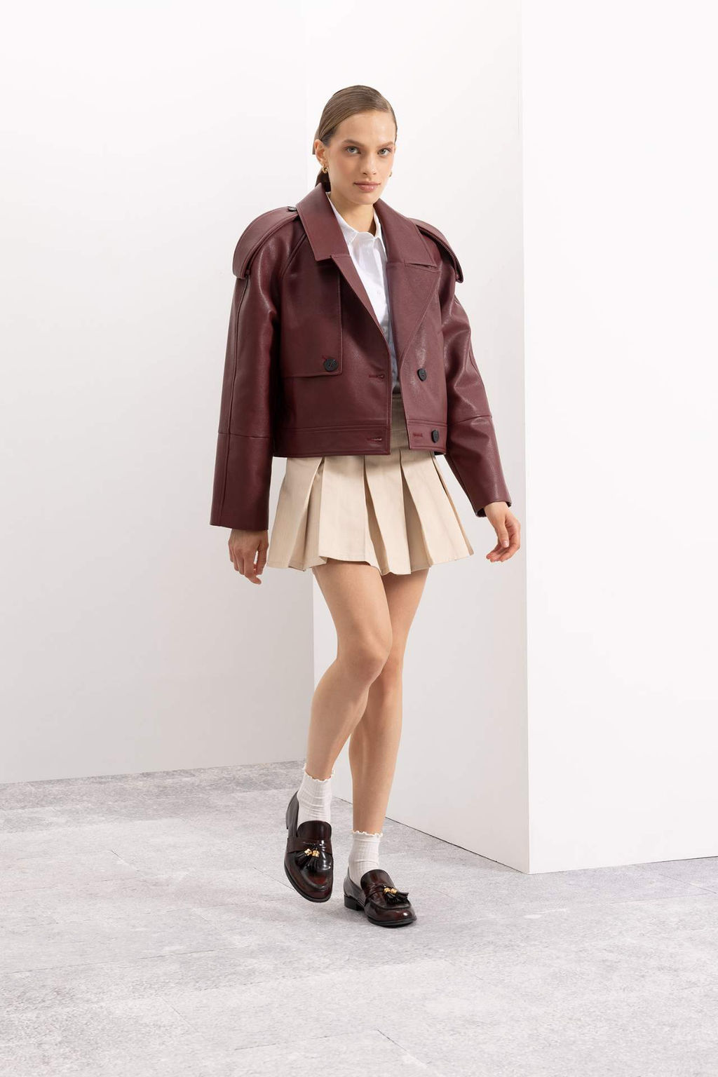 Coool Piliseli Normal Bel Basic Duz Gabardin Mini Etek - Defacto фото 2