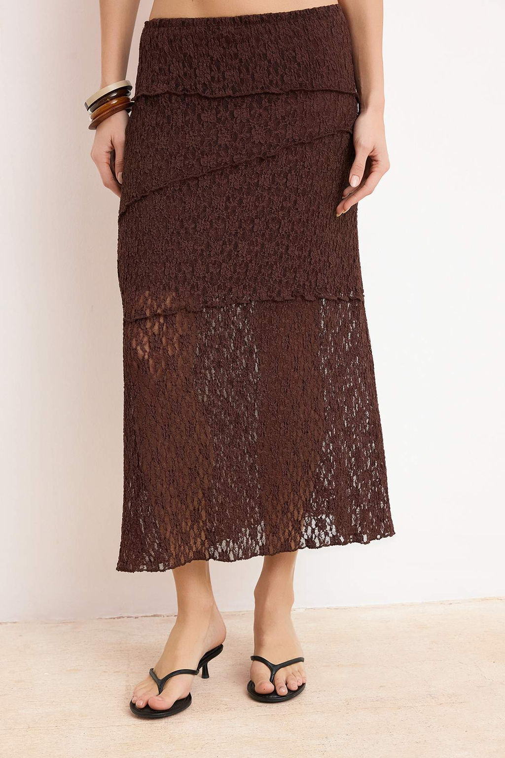 Koyu Kahverengi A Line Dantel Astarl? Maxi Etek TWOSS25ET00211