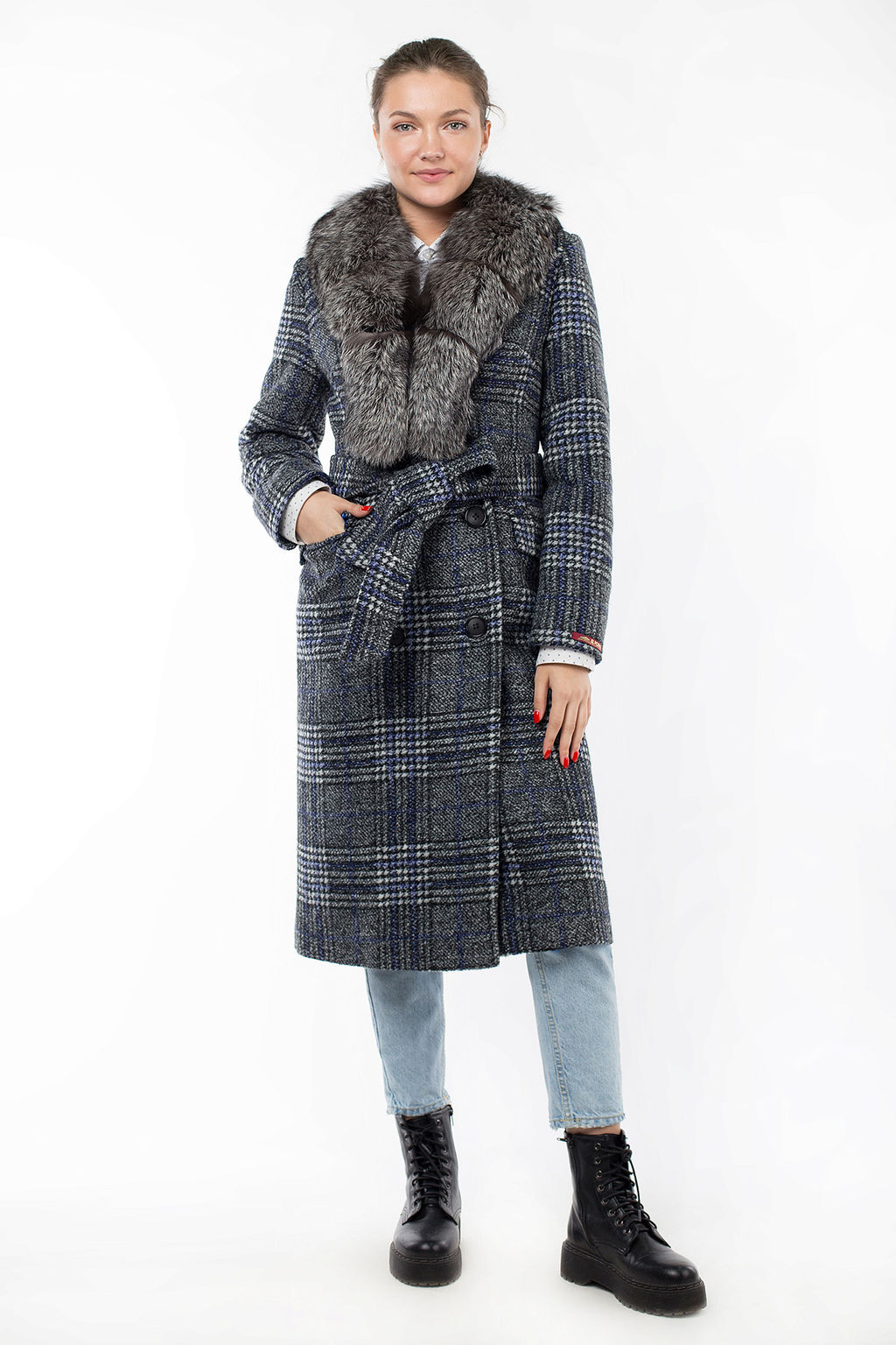 Мех натуральный (чернобурая лисица) Пальто утепленное Холлофайбер 300 - El podio фото 8