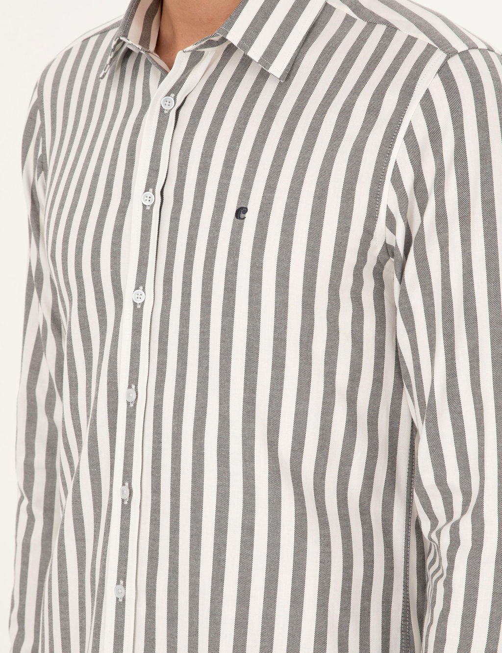 Gri Slim Fit _izgili Pamuk G_mlek