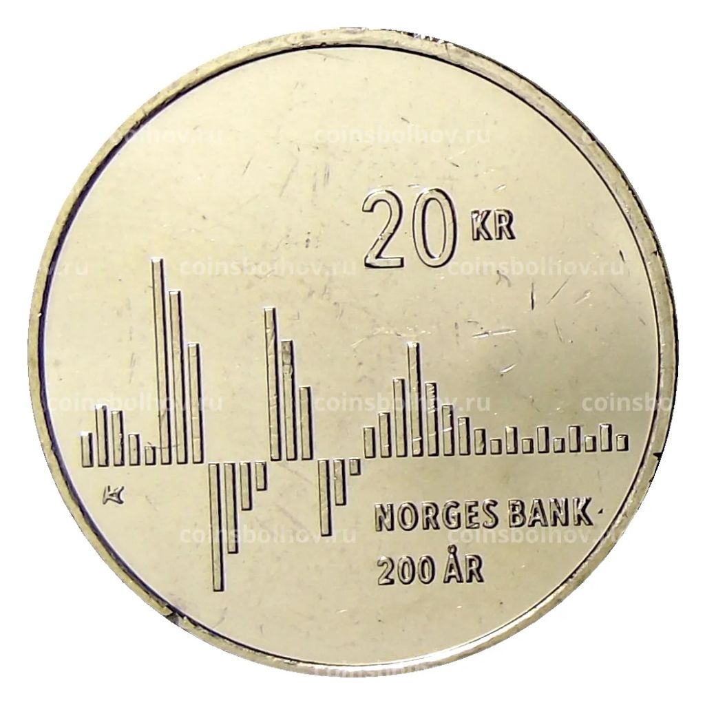 20 крон 2016 года Норвегия  200 лет Норвежскому банку