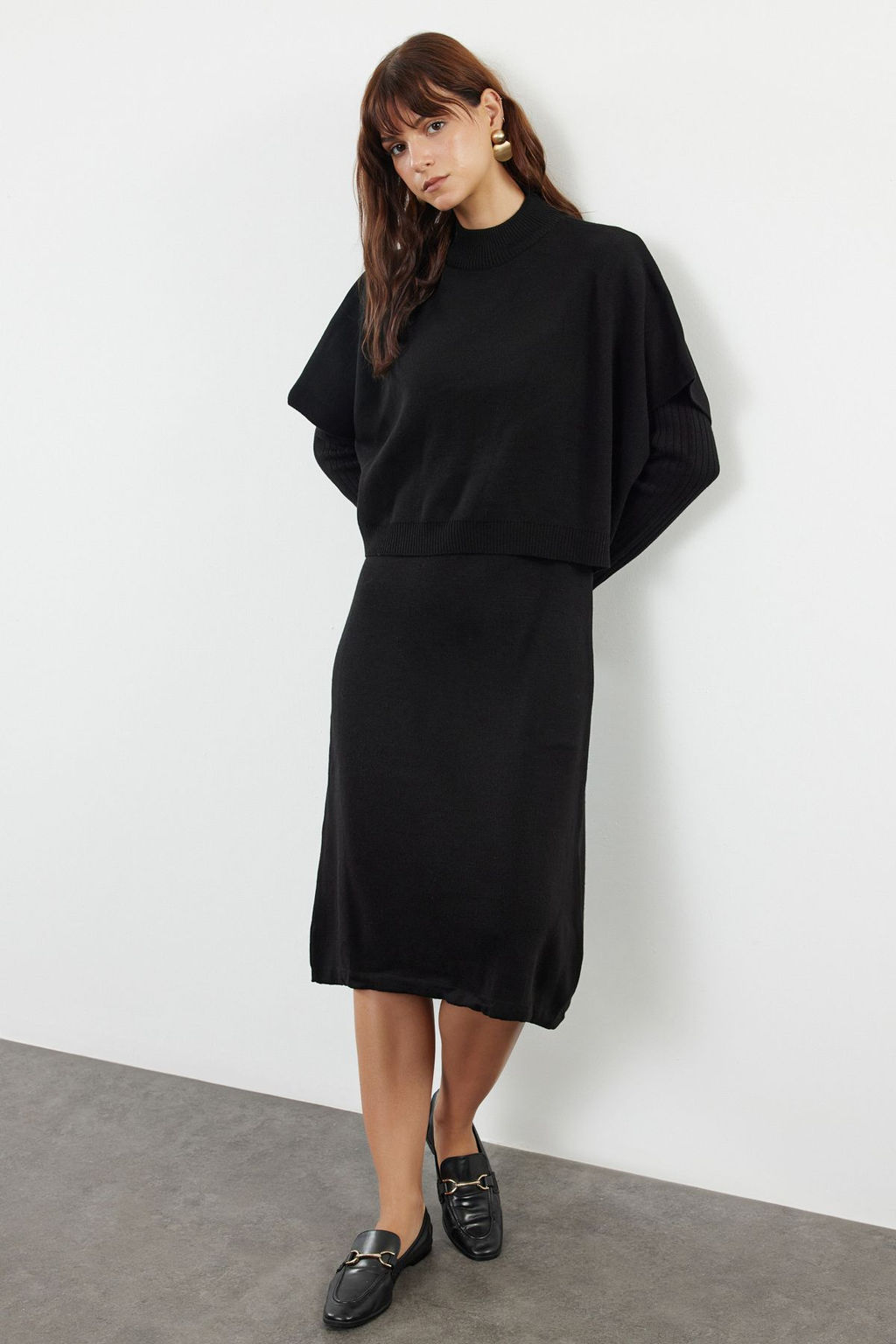 TRENDYOLMILLA Bej Genis Kal?p Midi Triko Suveterli Elbise TWOAW24EL00012  фото 7