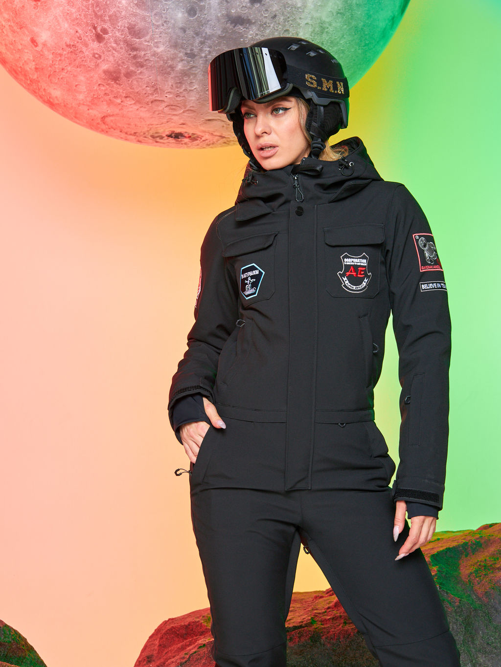 Женский сноубордический горнолыжный комбинезон Alpha Endless Aeternitas 223/2305 BLK - Черный  фото 24