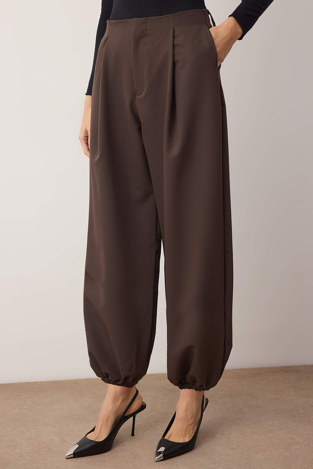 Kahverengi Yuksek Bel Dokuma Salvar Pantolon TWOAW26PL00169 - Trendyolmilla фото 3