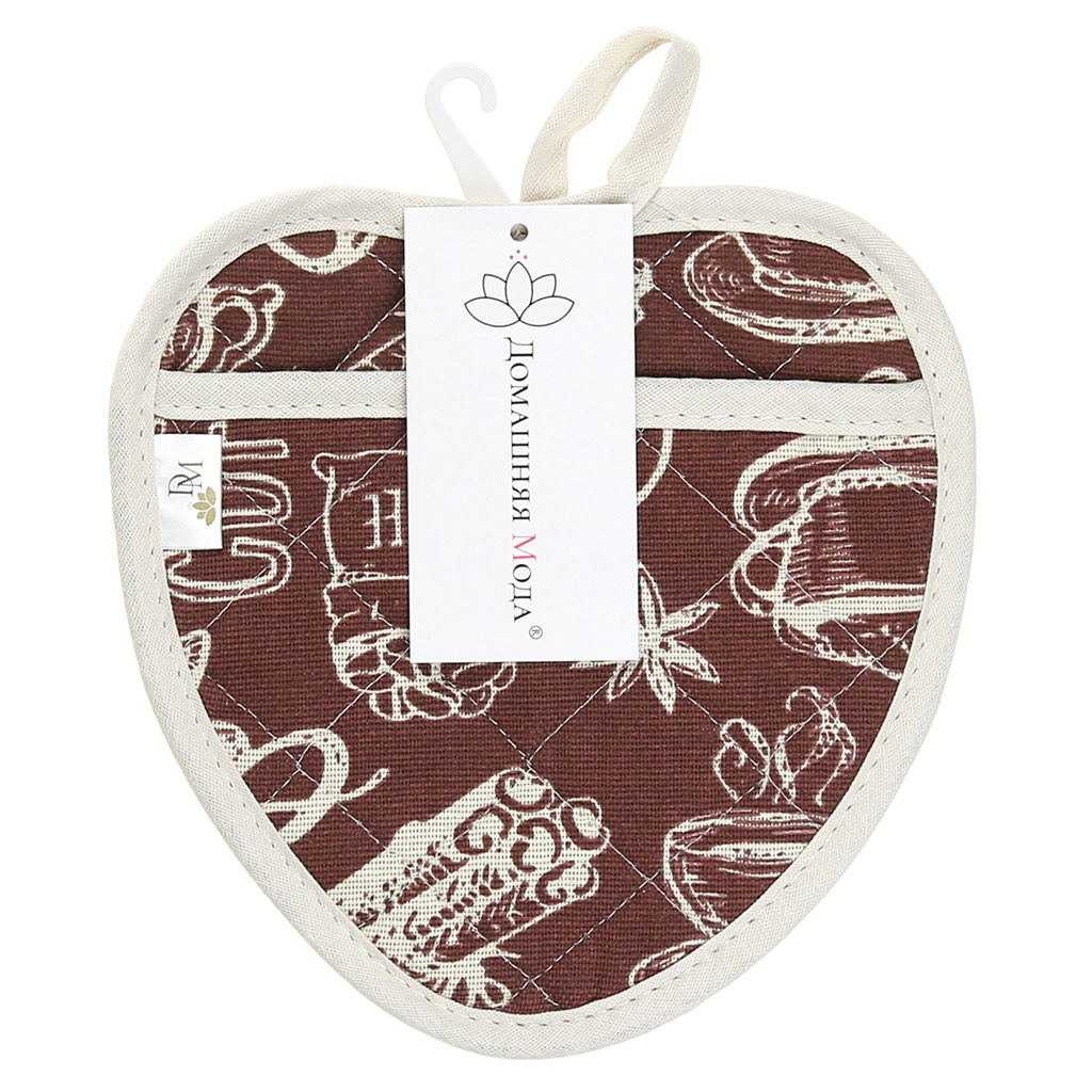 Прихватка с запахом 20х20см Эспрессо, вид 1, форма Клубника, рогожка 171г/м2, хлопок 100%, наполнитель - ватин 280г/м2, на пластмассовом подвесе, Домашняя мода (Россия)  фото 4