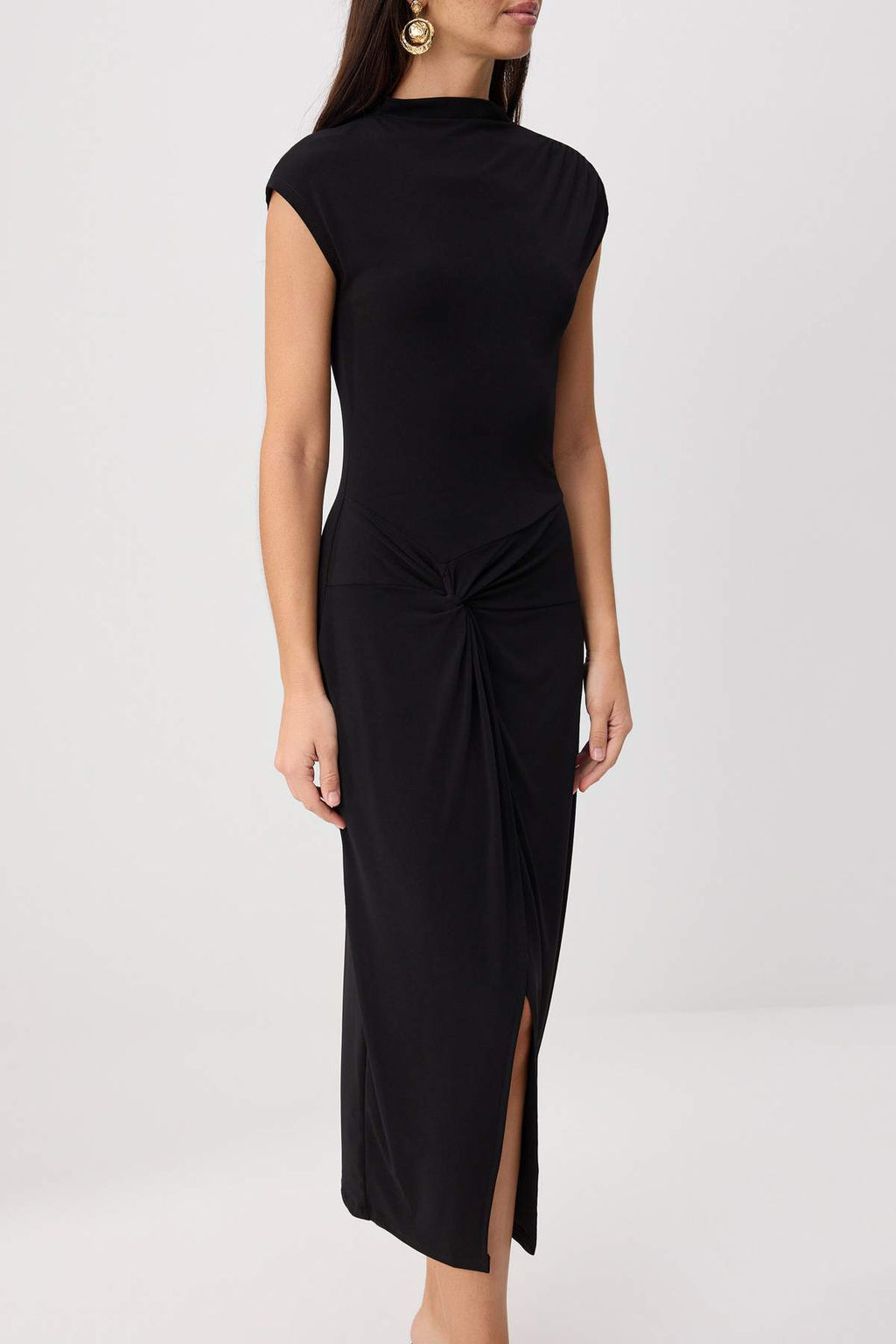 Siyah D_z Bodycon Bisiklet Yaka Standart Kol K_sa Midi Esnek _rme Elbise TWOSS26EL00661 - Trendyolmilla фото 3