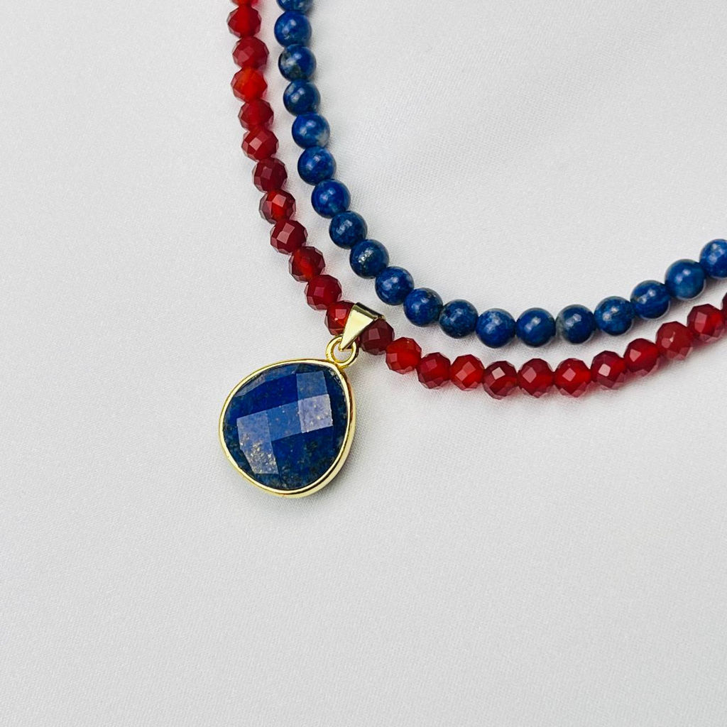 Колье двойное из Лазурита и Сердолика 38 см +