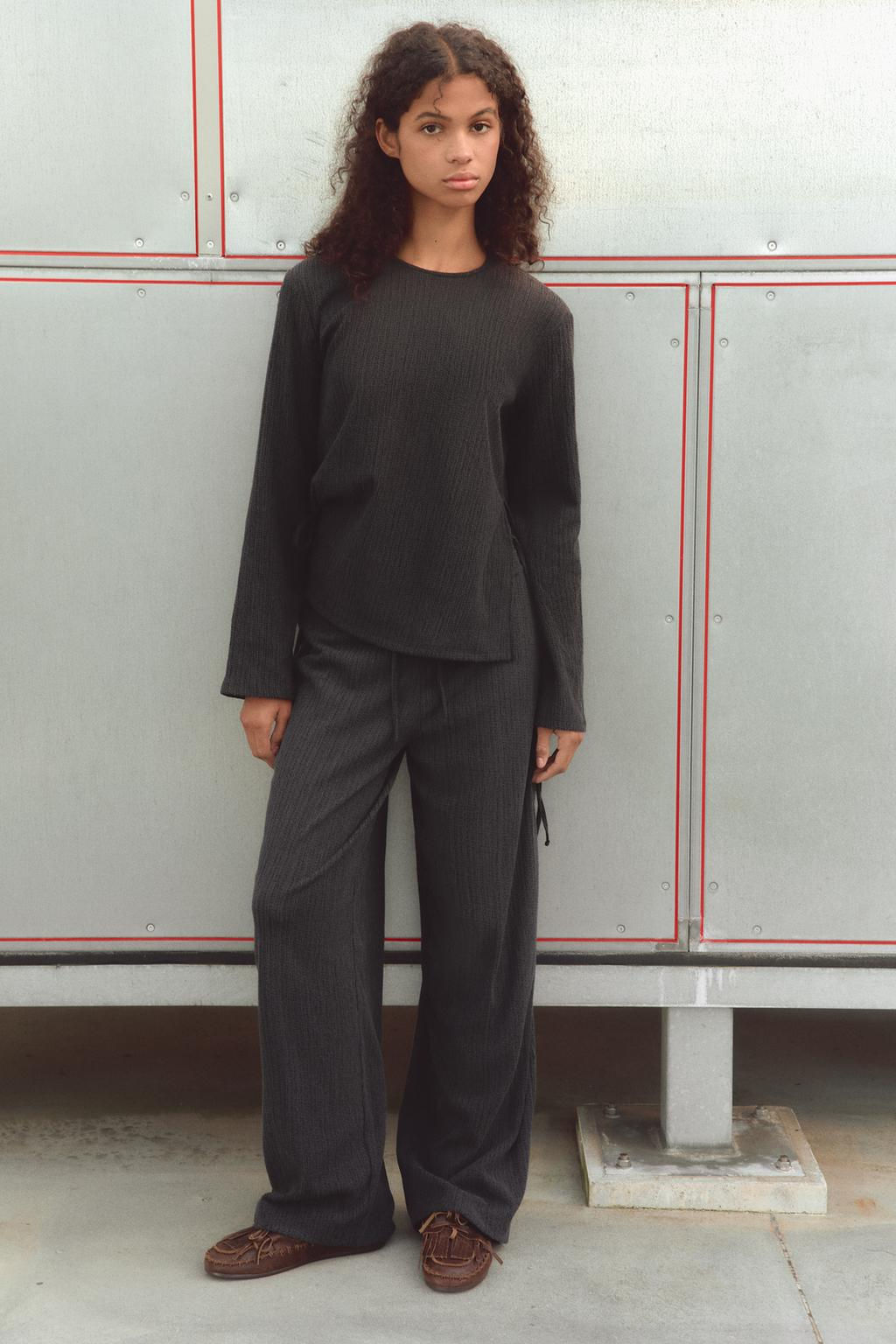 TEXTURED STRAIGHT-LEG TROUSERS - Zara фото 8