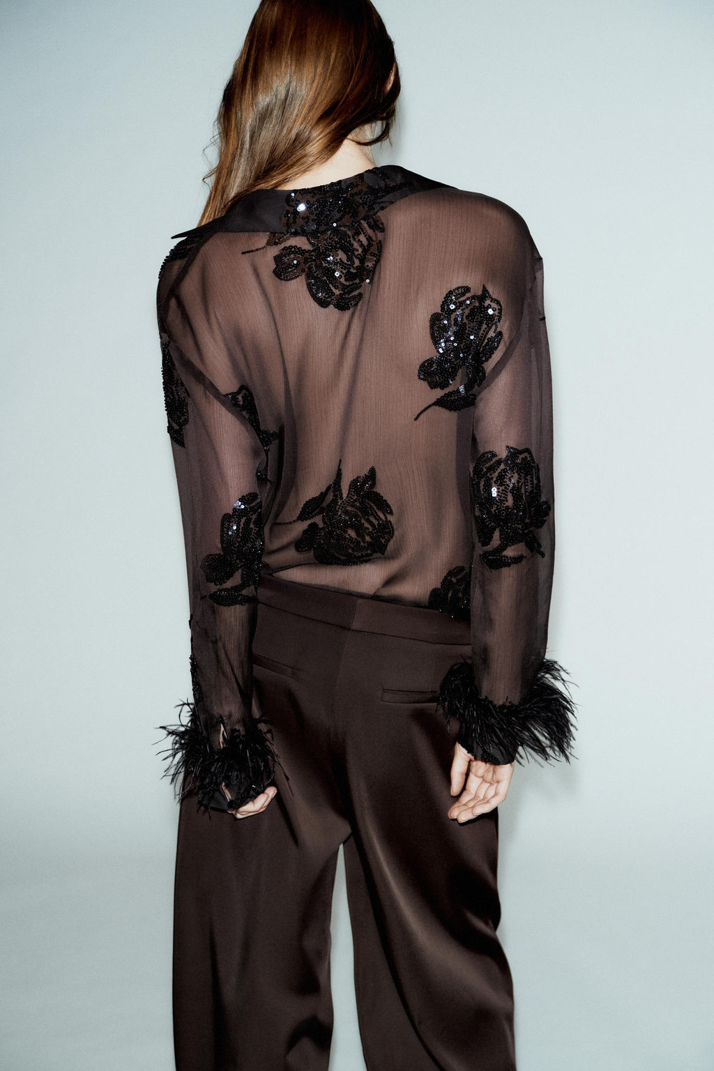 SEMI-SHEER SEQUIN FEATHER BLOUSE - Zara фото 5