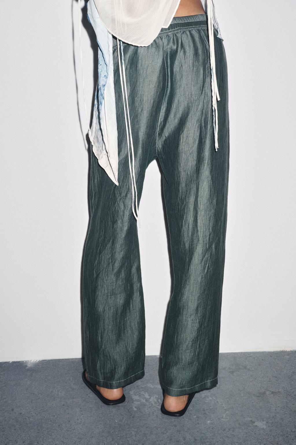 LINEN BLEND TROUSERS WITH CONTRAST STITCHING - Zara фото 3