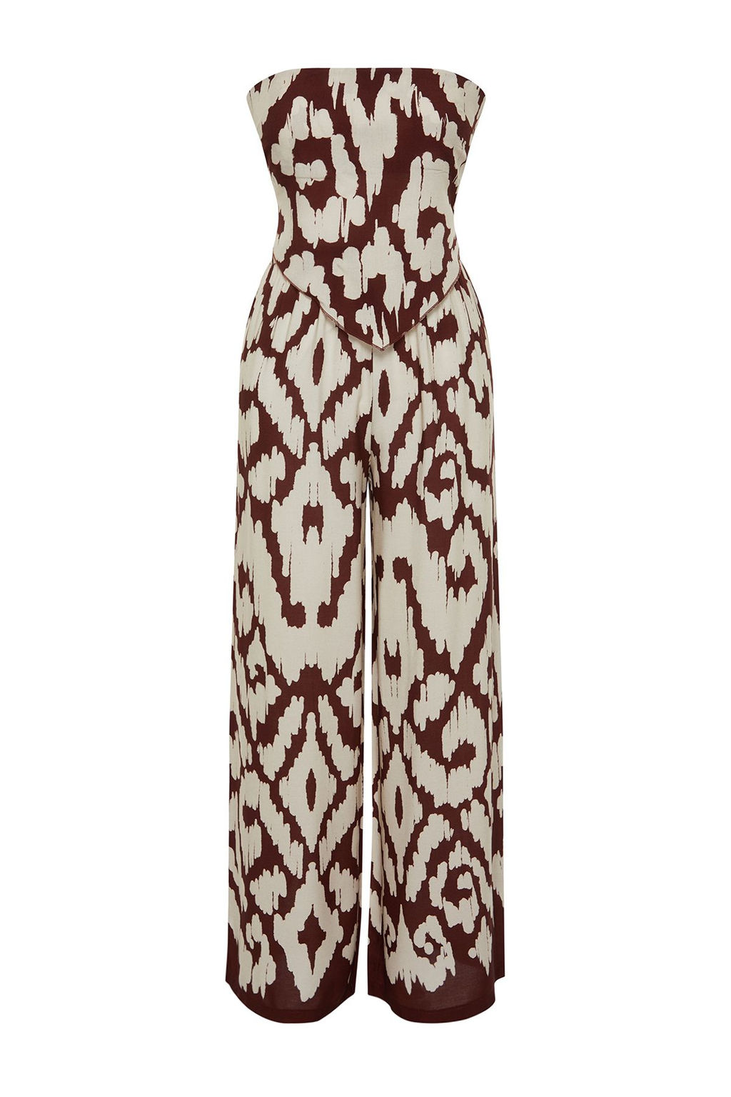 Etnik Desenli Desenli Dokuma Straplez Bluz Pantolon Plaj Tak?m TBESS24AU00017