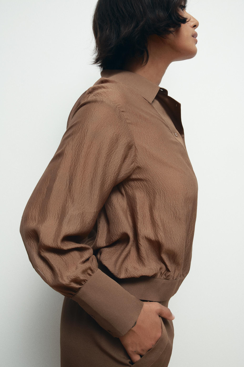 100% SILK DOUBLE-BREASTED SHIRT - Zara фото 4