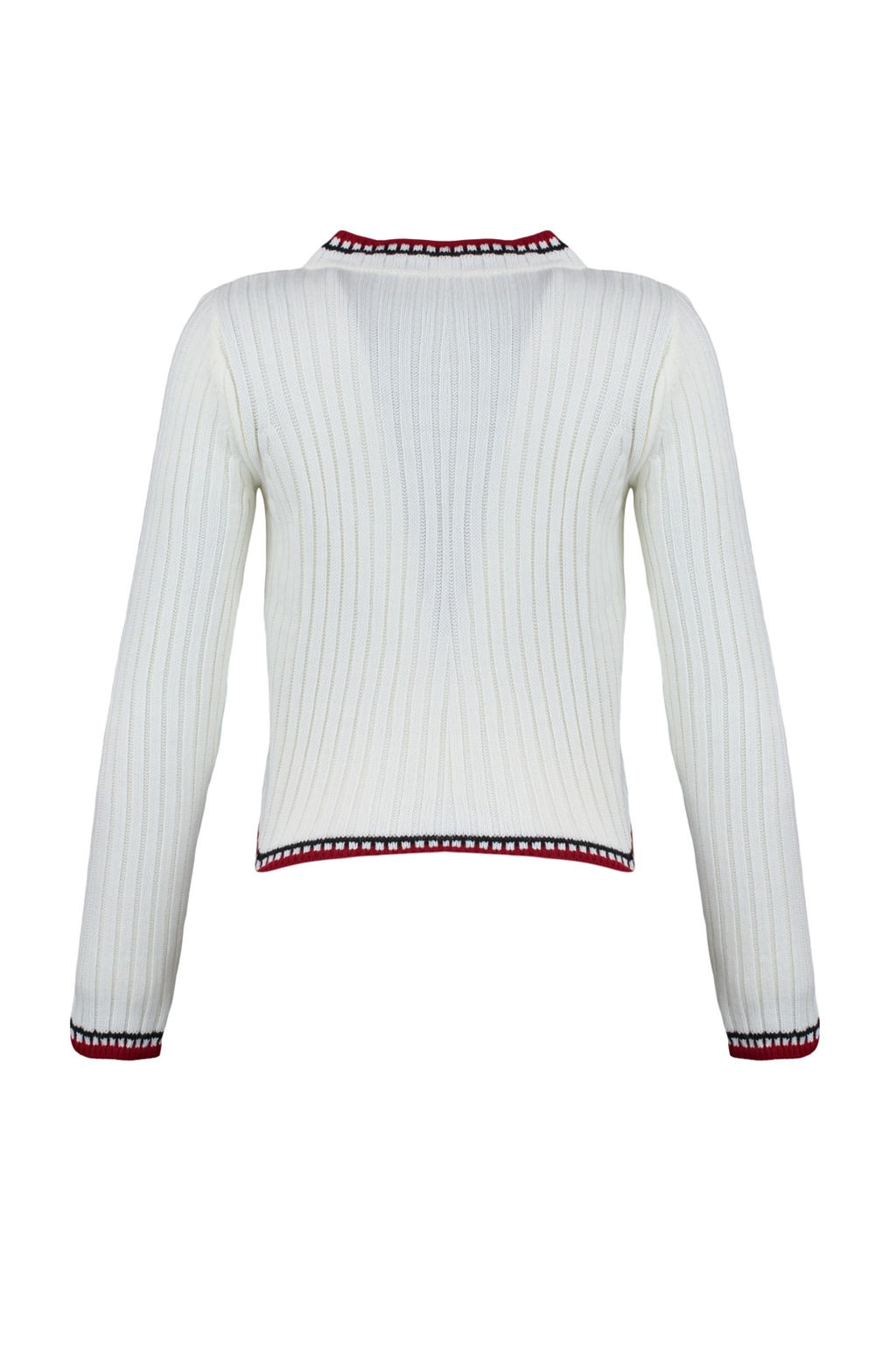 Ekru Crop Renk Bloklu Ceket Gorunumlu Triko H?rka TWOAW23HI00550