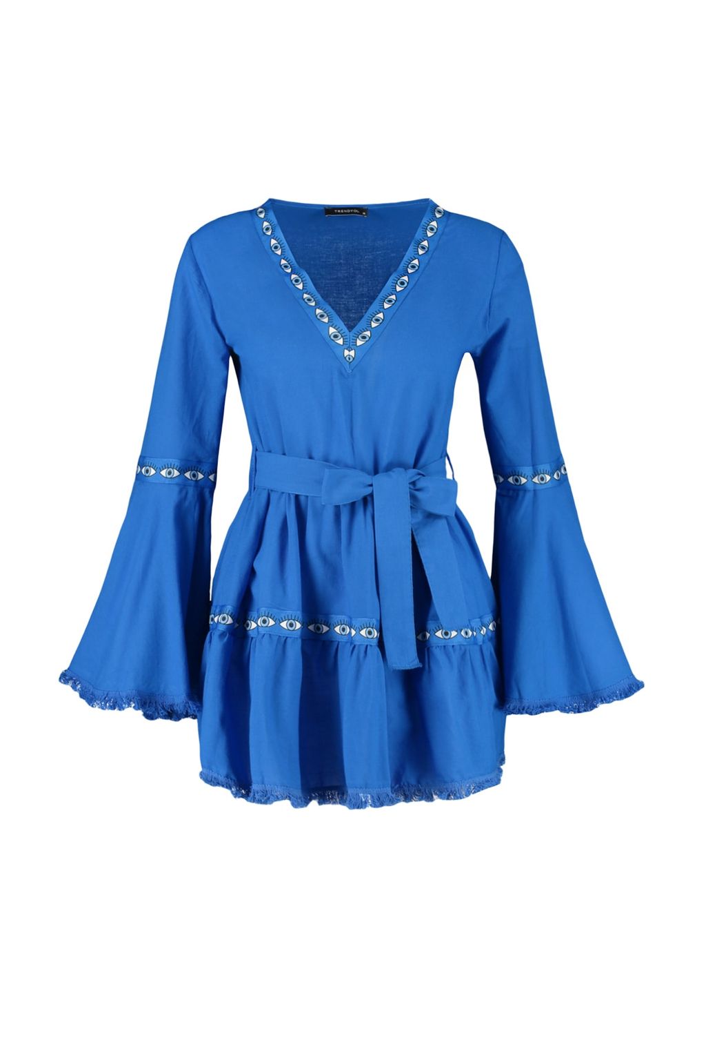 Trendyolmilla Beyaz Dokuma %100 Pamuk Serit Aksesuarl? Mini Plaj Elbisesi TBESS21EL1253 фото 10