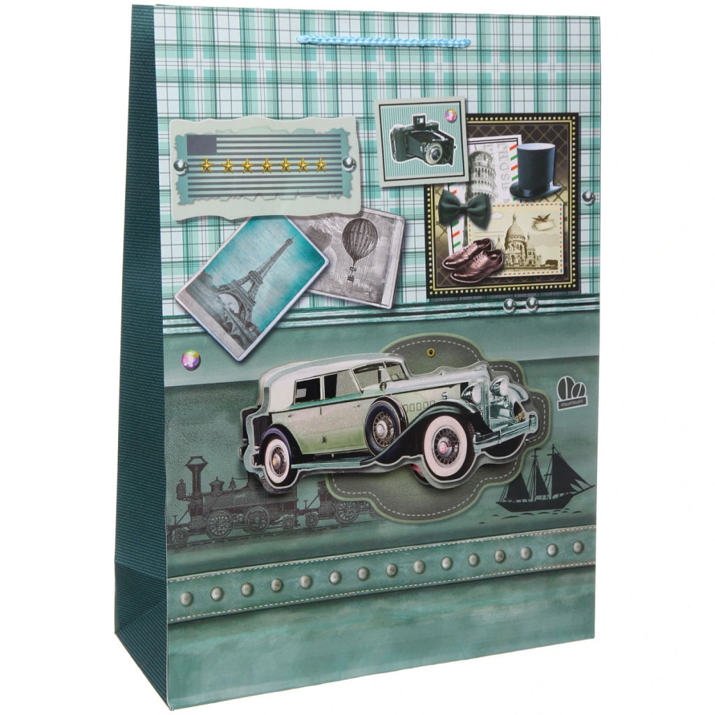 Цена за 12 шт. Пакет подарочный "Винтаж" 31*42*12 см, микс