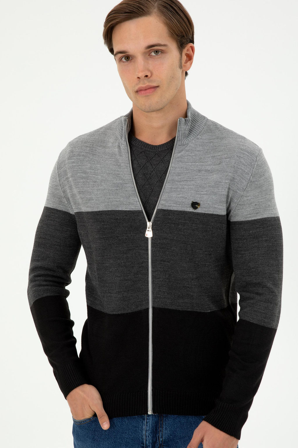 Мужской серый меланжевый трикотажный кардиган Неожиданная скидка в корзине - U.s. polo assn фото 10