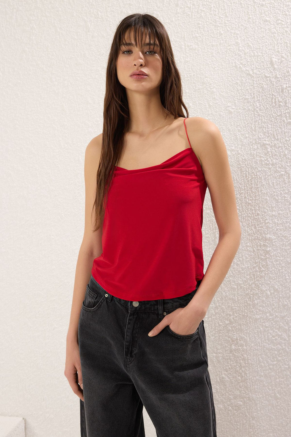 Siyah-K?rm?z? 2li Paket Ask?l? Regular Kal?p Orme Bluz TWOSS25BZ00437 - Trendyolmilla фото 5