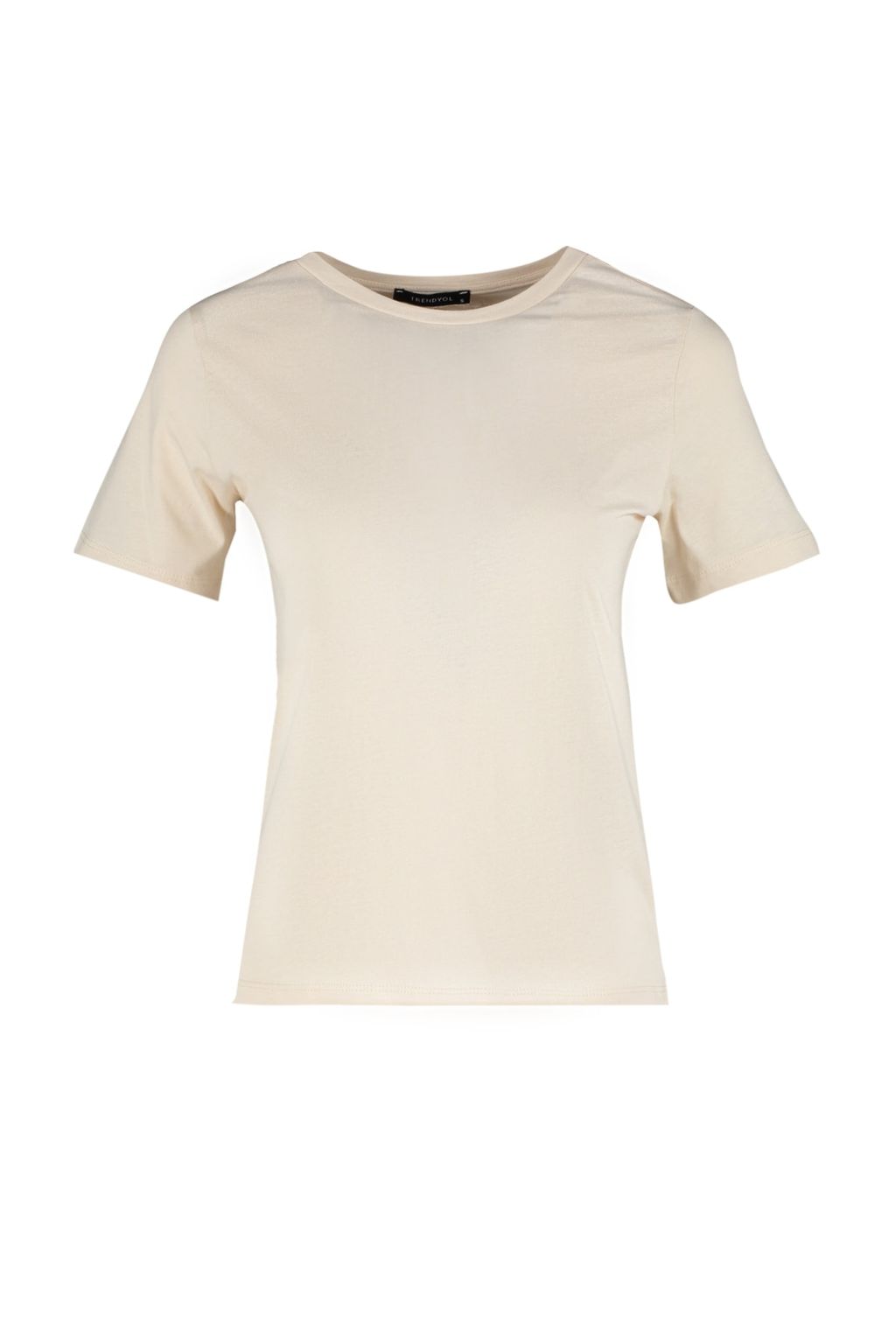 Ac?k Bej %100 Pamuk Basic Bisiklet Yaka Orme T-Shirt TWOSS23TS00000