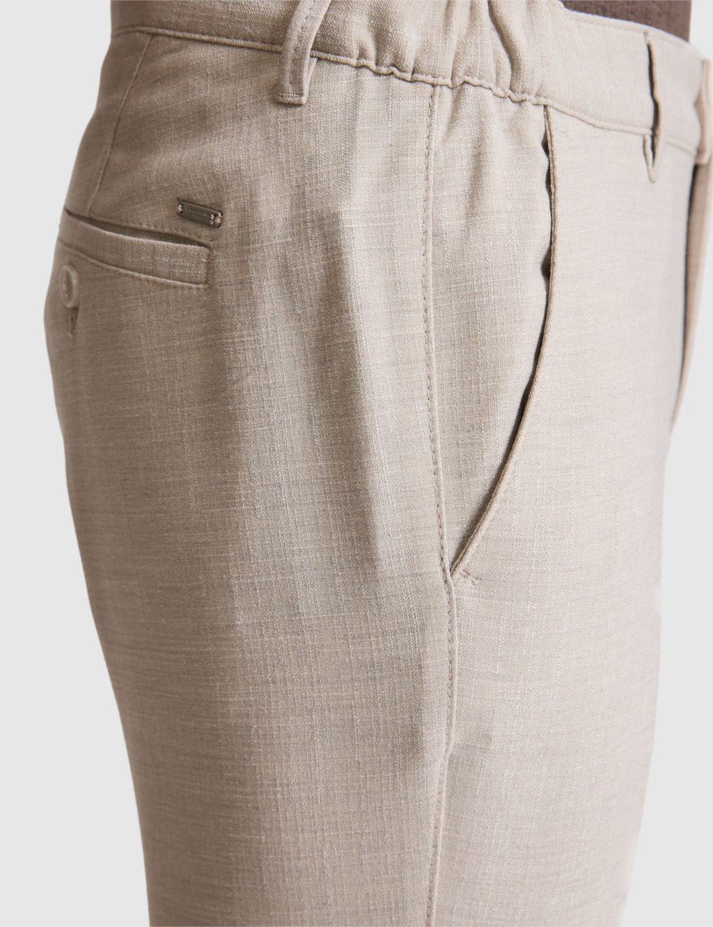 Bej Slim Fit Beli Latikli Kanvas Pantolon