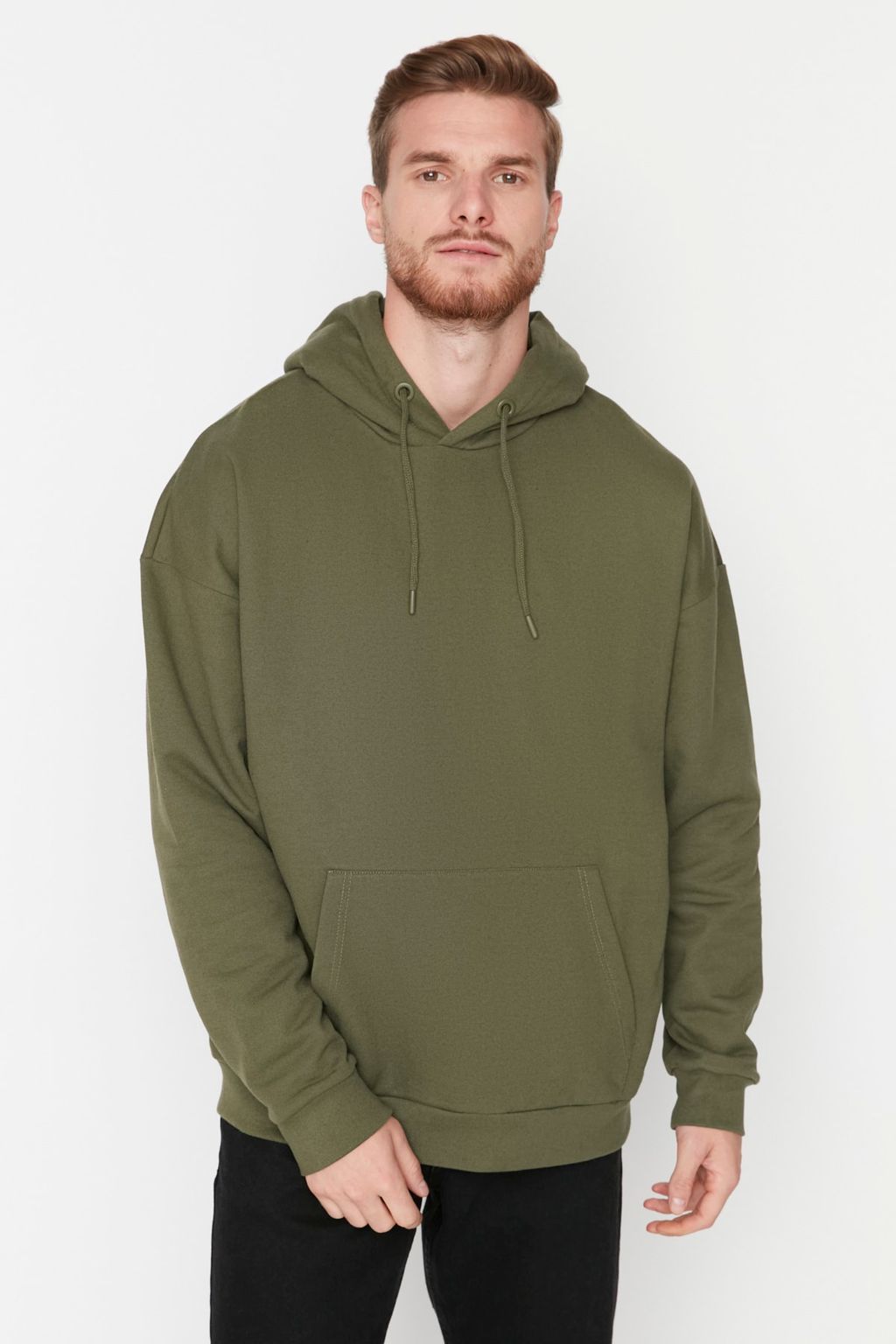 Haki Oversize/Genis Kesim Kapusonlu Ici Polar/S?cak Tutan Sweatshirt TMNAW23SW00195