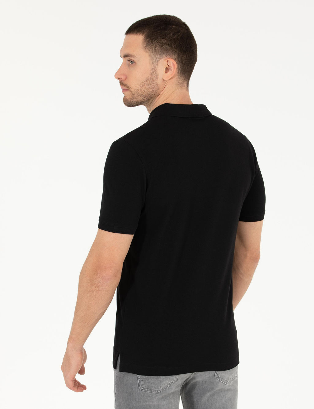 Siyah Regular Fit Polo Yaka Basic Ti__rt