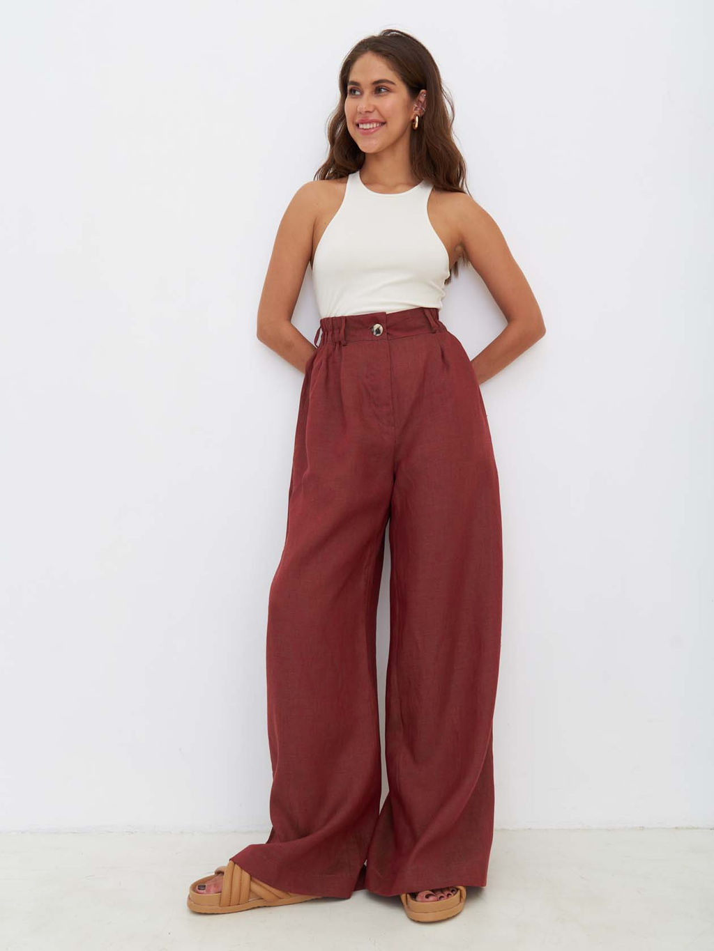 Брюки палаццо TR033_RED/Красно-коричневый - M&G all natural фото 5