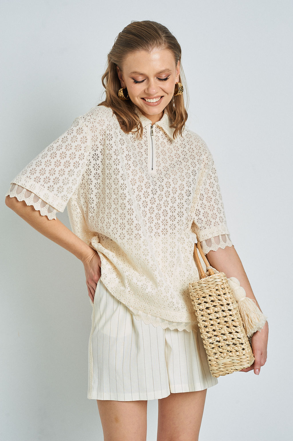 Поло из трикотажного кружева - Mixan фото 6