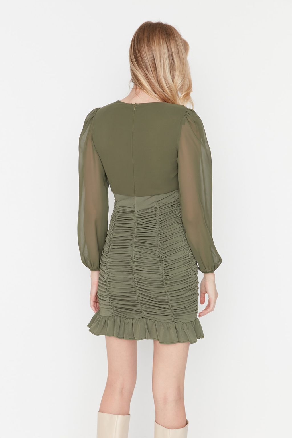 TRENDYOLMILLA Murdum Duz Buzgu / Drape Mini Dokuma Elbise TWOAW23EL01044  фото 16