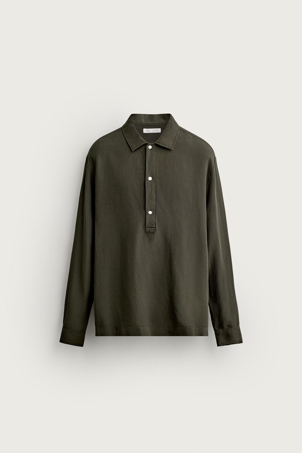 CAMISA POLO REGULAR FIT VISCOSA - LINO / Khaki oscuro - Zara фото 6