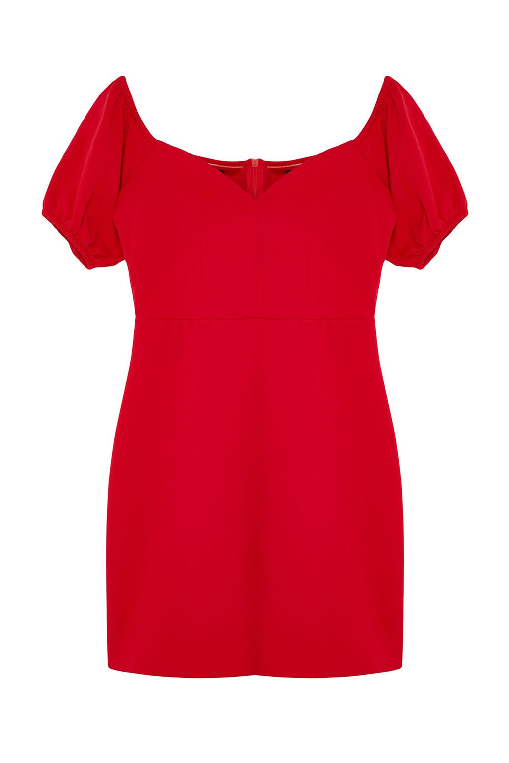 K?rm?z? A-Kesim Balon Kol Dokuma K?sa S?k Abiye Elbise TPRSS24EL00209