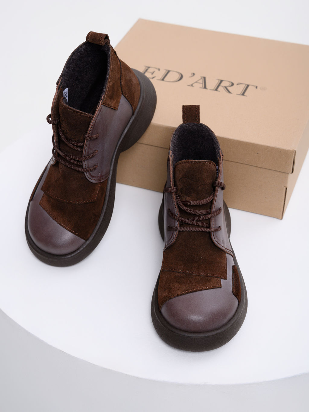 Ботинки 305.927br.Вакса коричневая+корич замша/байка