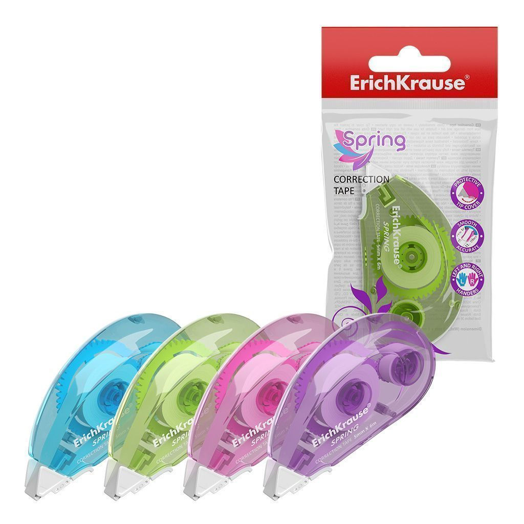 Корректирующая лента-роллер ErichKrause Spring 5 мм х 6 м, прямой ход ленты, цвет корпуса ...