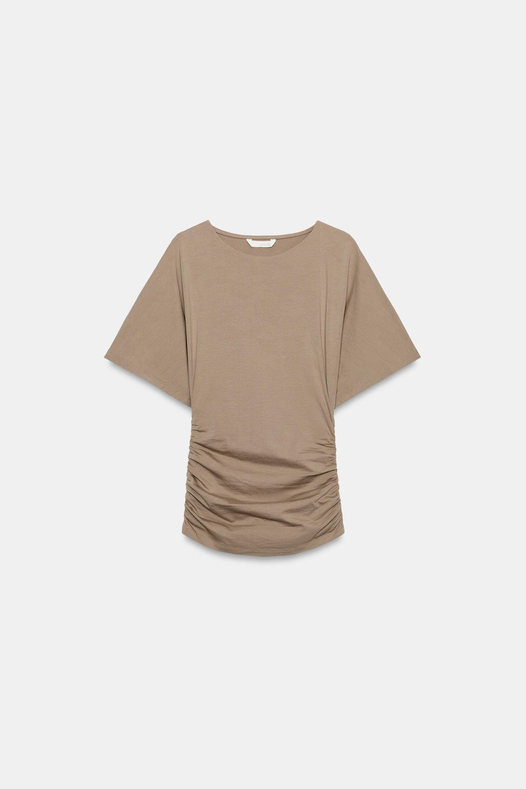 CAMISETA DRAPEADA MANGA CORTA / Camel medio