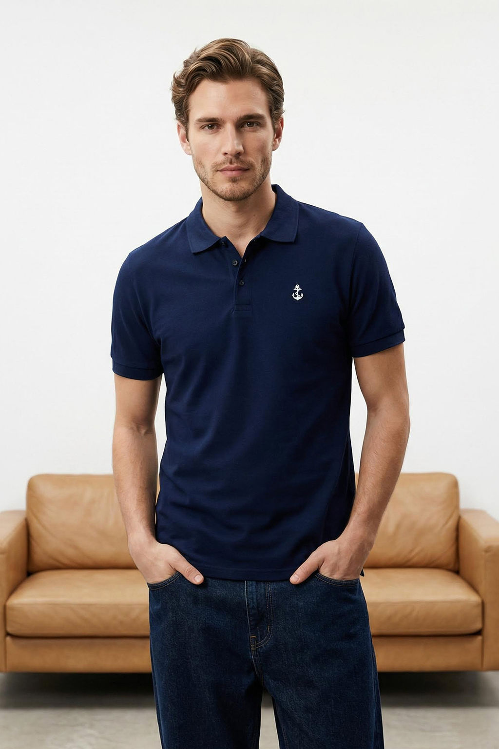 Lacivert Regular/Normal Kesim %100 Pamuklu Capa Nak?sl? Polo Yaka T-shirt TMNSS23PO00031