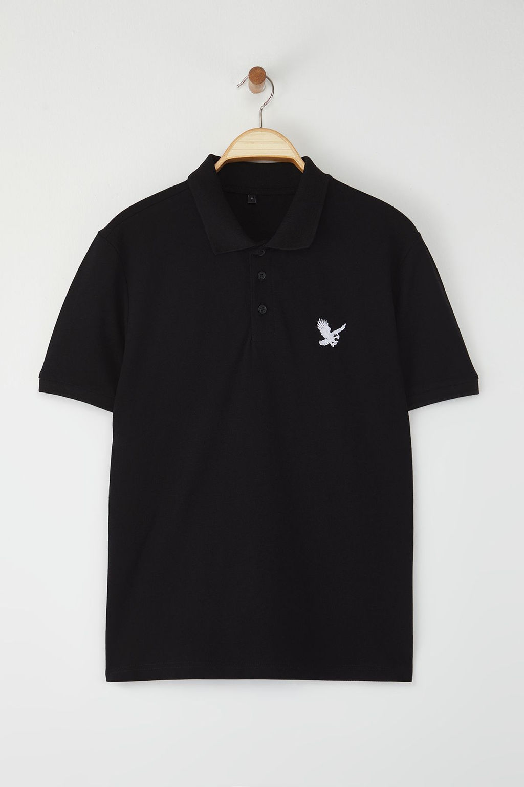 Siyah Regular/Normal Kesim Kartal Nak?s Detayl? Polo Yaka T-shirt TMNSS25PO00017