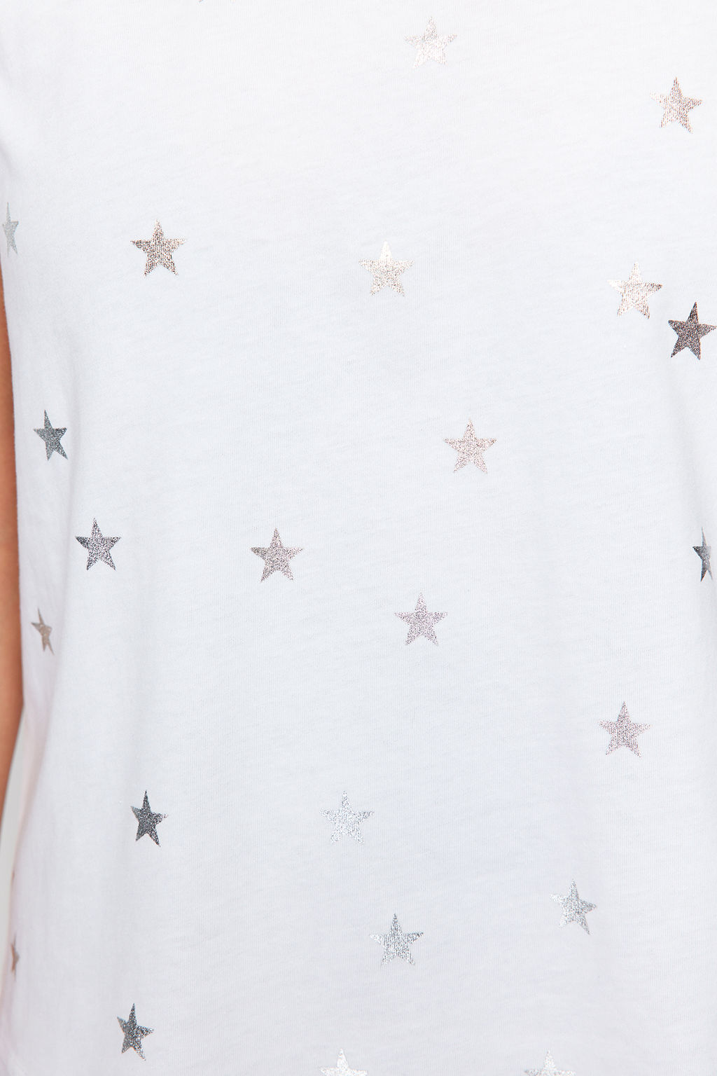 Beyaz %100 Kal?n Pamuklu Varak Y?ld?z Bask?l? Regular Kal?p Orme T-Shirt TWOSS20TS0757