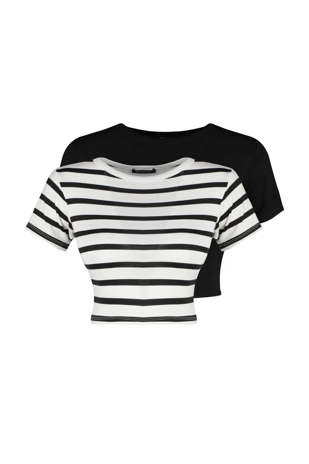 Trendyolmilla Premium Ekru-Ekru Kahverengi Cizgili 2li Paket Viskoz Crop Esnek Orme Bluz TWOSS23BZ00194  фото 20