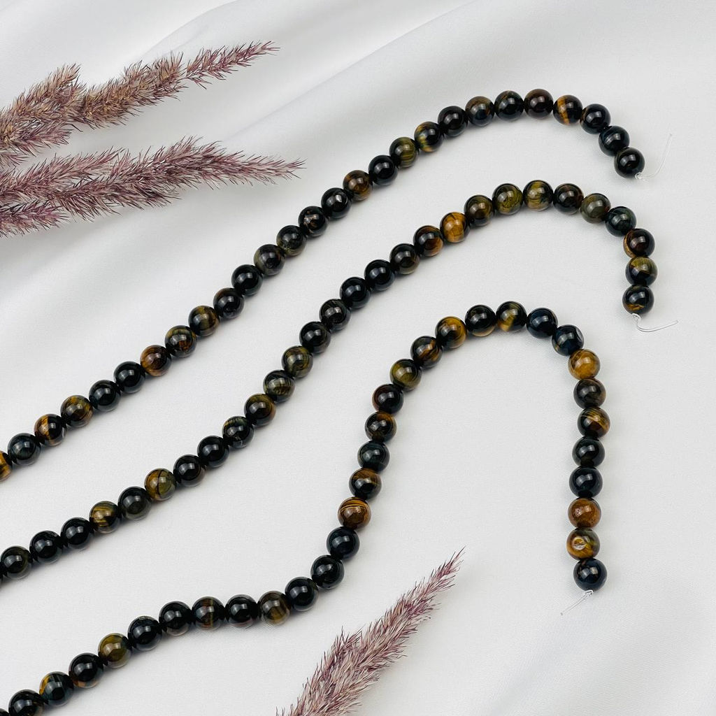 Бусины для рукоделия из Тигрового и Соколиного глаза (45 бусин)