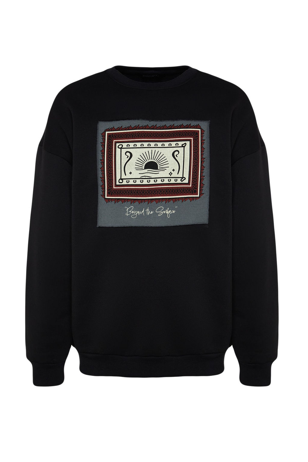 TRENDYOL MAN Siyah Oversize/Genis Kesim Uzun Kol Etnik Aplikeli Sweatshirt TMNAW24SW00170 - Trendyolmilla фото 6