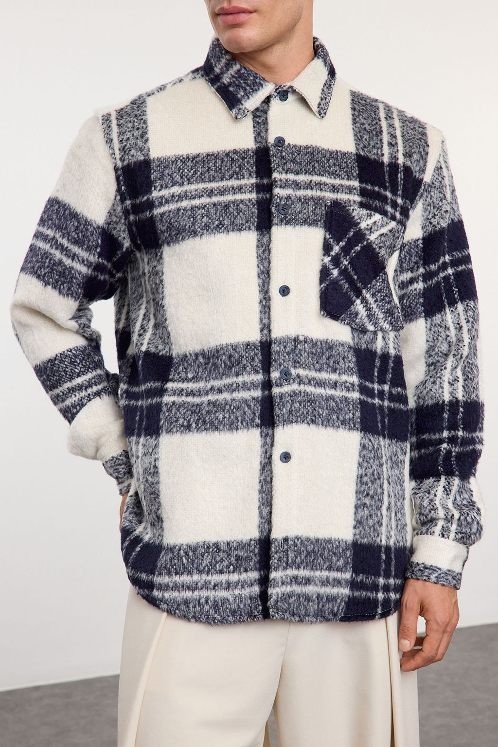 TRENDYOL MAN Ekru Unisex Oversize Fit K?sl?k Kareli Oduncu Gomlek Ceket TMNAW25GO00024 - Trendyolmilla фото 12