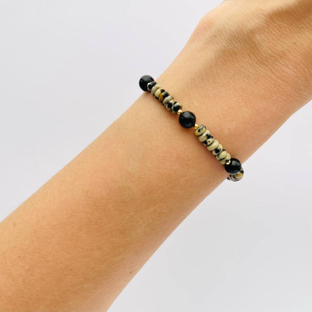 Браслет из перепелиной Яшмы и черного Турмалина - Радуга самоцветов фото 2